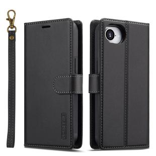 For iPhone 16e LC.IMEEKE L2 Series Detachable Magsafe PU Phone Case with Lanyard(Black)