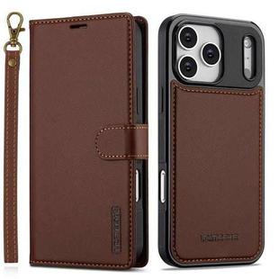 For iPhone 17 Pro LC.IMEEKE L2 Series Detachable Magsafe PU Phone Case with Lanyard(Brown)