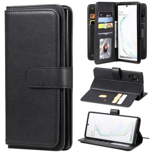 For Samsung Galaxy Note10+ Multifunctional Magnetic Copper Buckle Horizontal Flip Solid Color Leather Case with 10 Card Slots & Wallet & Holder & Photo Frame(Black)
