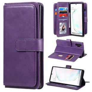 For Samsung Galaxy Note10+ Multifunctional Magnetic Copper Buckle Horizontal Flip Solid Color Leather Case with 10 Card Slots & Wallet & Holder & Photo Frame(Purple)