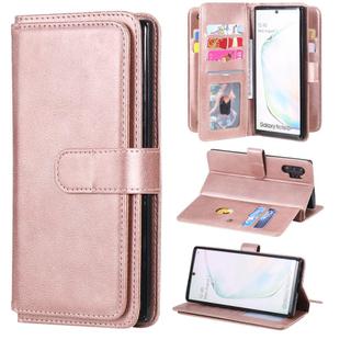 For Samsung Galaxy Note10+ Multifunctional Magnetic Copper Buckle Horizontal Flip Solid Color Leather Case with 10 Card Slots & Wallet & Holder & Photo Frame(Rose Gold)