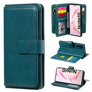 For Samsung Galaxy Note10 Multifunctional Magnetic Copper Buckle Horizontal Flip Solid Color Leather Case with 10 Card Slots & Wallet & Holder & Photo Frame(Dark Green)