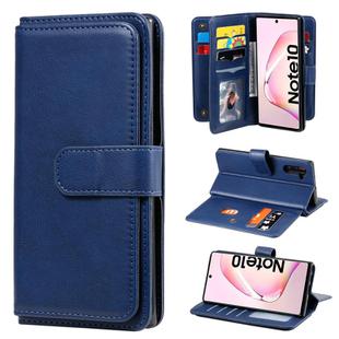 For Samsung Galaxy Note10 Multifunctional Magnetic Copper Buckle Horizontal Flip Solid Color Leather Case with 10 Card Slots & Wallet & Holder & Photo Frame(Dark Blue)