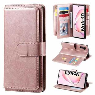 For Samsung Galaxy Note10 Multifunctional Magnetic Copper Buckle Horizontal Flip Solid Color Leather Case with 10 Card Slots & Wallet & Holder & Photo Frame(Rose Gold)