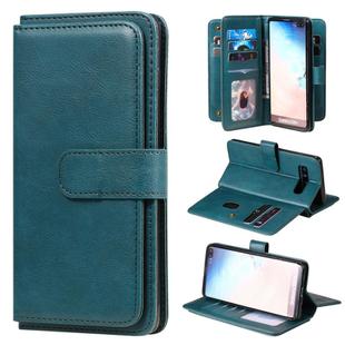 For Samsung Galaxy S10+ Multifunctional Magnetic Copper Buckle Horizontal Flip Solid Color Leather Case with 10 Card Slots & Wallet & Holder & Photo Frame(Dark Green)