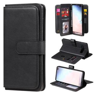 For Samsung Galaxy S10+ Multifunctional Magnetic Copper Buckle Horizontal Flip Solid Color Leather Case with 10 Card Slots & Wallet & Holder & Photo Frame(Black)