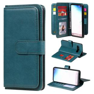 For Samsung Galaxy S10 Multifunctional Magnetic Copper Buckle Horizontal Flip Solid Color Leather Case with 10 Card Slots & Wallet & Holder & Photo Frame(Dark Green)