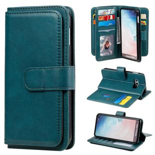 For Samsung Galaxy S10e Multifunctional Magnetic Copper Buckle Horizontal Flip Solid Color Leather Case with 10 Card Slots & Wallet & Holder & Photo Frame(Dark Green)