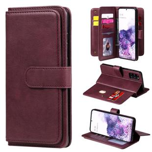 For Samsung Galaxy S20+ 5G Multifunctional Magnetic Copper Buckle Horizontal Flip Solid Color Leather Case with 10 Card Slots & Wallet & Holder & Photo Frame(Wine Red)