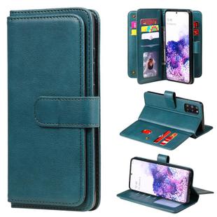 For Samsung Galaxy S20+ 5G Multifunctional Magnetic Copper Buckle Horizontal Flip Solid Color Leather Case with 10 Card Slots & Wallet & Holder & Photo Frame(Dark Green)