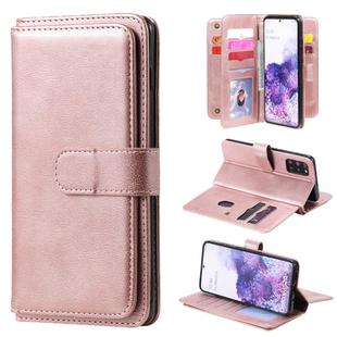 For Samsung Galaxy S20+ 5G Multifunctional Magnetic Copper Buckle Horizontal Flip Solid Color Leather Case with 10 Card Slots & Wallet & Holder & Photo Frame(Rose Gold)