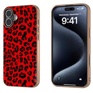 For iPhone 16 Nano Plating Leopard Print Phone Case(Red)