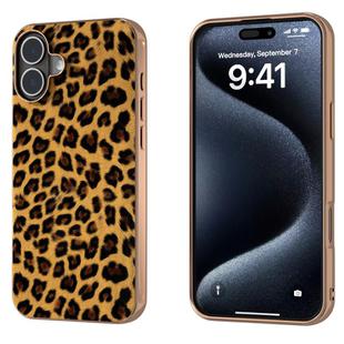 For iPhone 16 Plus Nano Plating Leopard Print Phone Case(Brown)