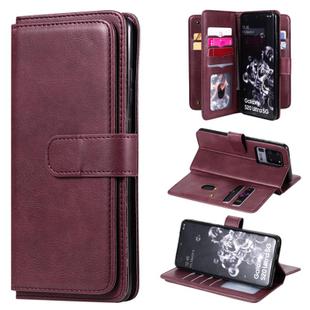 For Samsung Galaxy S20 Ultra 5G Multifunctional Magnetic Copper Buckle Horizontal Flip Solid Color Leather Case with 10 Card Slots & Wallet & Holder & Photo Frame(Wine Red)