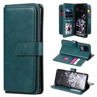 For Samsung Galaxy S20 Ultra 5G Multifunctional Magnetic Copper Buckle Horizontal Flip Solid Color Leather Case with 10 Card Slots & Wallet & Holder & Photo Frame(Dark Green)