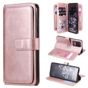 For Samsung Galaxy S20 Ultra 5G Multifunctional Magnetic Copper Buckle Horizontal Flip Solid Color Leather Case with 10 Card Slots & Wallet & Holder & Photo Frame(Rose Gold)