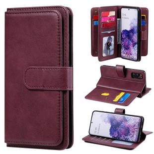 For Samsung Galaxy S20 5G Multifunctional Magnetic Copper Buckle Horizontal Flip Solid Color Leather Case with 10 Card Slots & Wallet & Holder & Photo Frame(Wine Red)