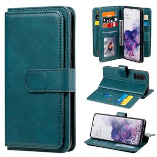 For Samsung Galaxy S20 5G Multifunctional Magnetic Copper Buckle Horizontal Flip Solid Color Leather Case with 10 Card Slots & Wallet & Holder & Photo Frame(Dark Green)