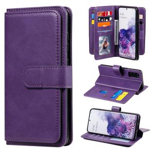 For Samsung Galaxy S20 5G Multifunctional Magnetic Copper Buckle Horizontal Flip Solid Color Leather Case with 10 Card Slots & Wallet & Holder & Photo Frame(Purple)