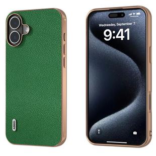 For iPhone 16 ABEEL Genuine Leather Mino Series Nano Plating Phone Case(Green)