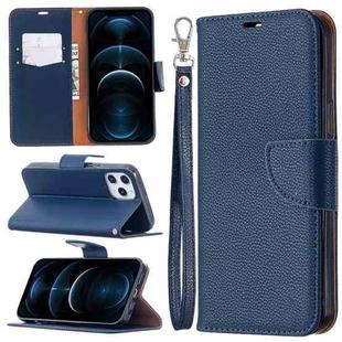 For iPhone 12 Pro Max Litchi Texture Pure Color Horizontal Flip Leather Case with Holder & Card Slots & Wallet & Lanyard(Blue)