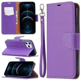 For iPhone 12 Pro Max Litchi Texture Pure Color Horizontal Flip Leather Case with Holder & Card Slots & Wallet & Lanyard(Purple)