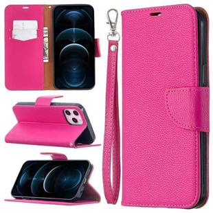 For iPhone 12 Pro Max Litchi Texture Pure Color Horizontal Flip Leather Case with Holder & Card Slots & Wallet & Lanyard(Rose Red)