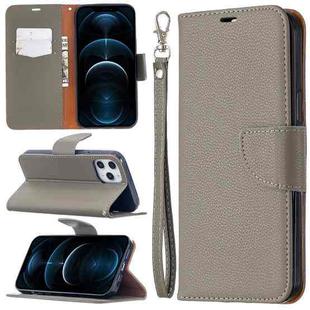 For iPhone 12 Pro Max Litchi Texture Pure Color Horizontal Flip Leather Case with Holder & Card Slots & Wallet & Lanyard(Grey)