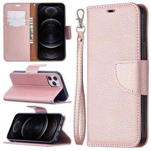 For iPhone 12 / 12 Pro Litchi Texture Pure Color Horizontal Flip Leather Case with Holder & Card Slots & Wallet & Lanyard(Rose Gold)