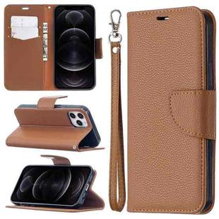For iPhone 12 / 12 Pro Litchi Texture Pure Color Horizontal Flip Leather Case with Holder & Card Slots & Wallet & Lanyard(Brown)