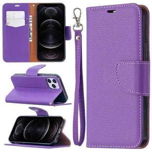 For iPhone 12 / 12 Pro Litchi Texture Pure Color Horizontal Flip Leather Case with Holder & Card Slots & Wallet & Lanyard(Purple)