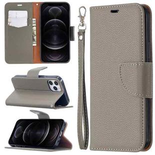 For iPhone 12 / 12 Pro Litchi Texture Pure Color Horizontal Flip Leather Case with Holder & Card Slots & Wallet & Lanyard(Grey)