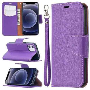 For iPhone 12 mini Litchi Texture Pure Color Horizontal Flip Leather Case with Holder & Card Slots & Wallet & Lanyard(Purple)