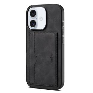 For iPhone 16 Denior D08 PU Single Card Slot Holder Phone Case(Black)