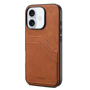 For iPhone 16 Denior D09 PU Dual Card Slot Back Cover Phone Case(Brown)