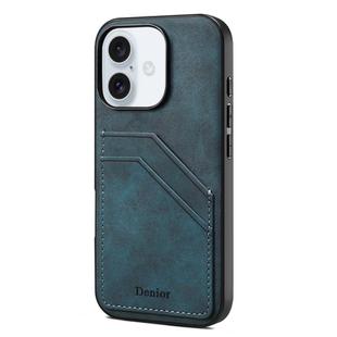 For iPhone 16 Denior D09 PU Dual Card Slot Back Cover Phone Case(Blue)