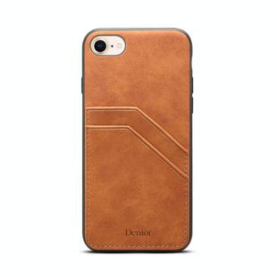 For iPhone 16e Denior D09 PU Dual Card Slot Back Cover Phone Case(Brown)