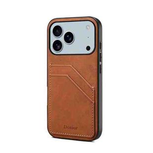 For iPhone 17 Pro Max Denior D09 PU Dual Card Slot Back Cover Phone Case(Brown)