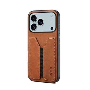 For iPhone 17 Pro Max Denior D07 DV Elastic Card Slot PU Back Cover Phone Case(Brown)