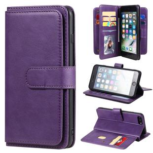 For iPhone 8 Plus & 7 Plus Multifunctional Magnetic Copper Buckle Horizontal Flip Solid Color Leather Case with 10 Card Slots & Wallet & Holder & Photo Frame(Purple)