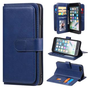 For iPhone 8 Plus & 7 Plus Multifunctional Magnetic Copper Buckle Horizontal Flip Solid Color Leather Case with 10 Card Slots & Wallet & Holder & Photo Frame(Dark Blue)