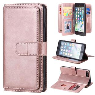 For iPhone 8 Plus & 7 Plus Multifunctional Magnetic Copper Buckle Horizontal Flip Solid Color Leather Case with 10 Card Slots & Wallet & Holder & Photo Frame(Rose Gold)