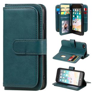 For iPhone 8 & 7 Multifunctional Magnetic Copper Buckle Horizontal Flip Solid Color Leather Case with 10 Card Slots & Wallet & Holder & Photo Frame(Dark Green)