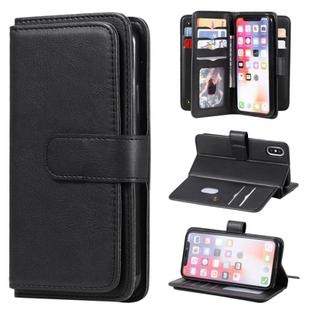 For iPhone XS / X Multifunctional Magnetic Copper Buckle Horizontal Flip Solid Color Leather Case with 10 Card Slots & Wallet & Holder & Photo Frame(Black)