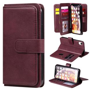 For iPhone XR Multifunctional Magnetic Copper Buckle Horizontal Flip Solid Color Leather Case with 10 Card Slots & Wallet & Holder & Photo Frame(Wine Red)
