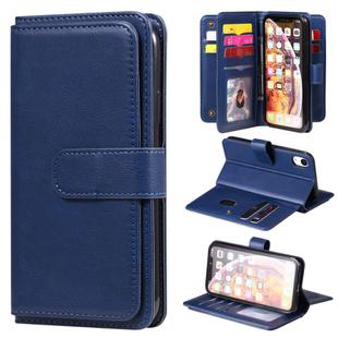 For iPhone XR Multifunctional Magnetic Copper Buckle Horizontal Flip Solid Color Leather Case with 10 Card Slots & Wallet & Holder & Photo Frame(Dark Blue)