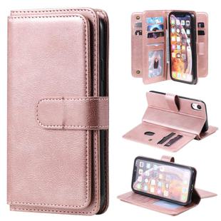 For iPhone XR Multifunctional Magnetic Copper Buckle Horizontal Flip Solid Color Leather Case with 10 Card Slots & Wallet & Holder & Photo Frame(Rose Gold)