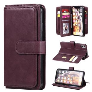 For iPhone XS Max Multifunctional Magnetic Copper Buckle Horizontal Flip Solid Color Leather Case with 10 Card Slots & Wallet & Holder & Photo Frame(Wine Red)