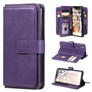 For iPhone XS Max Multifunctional Magnetic Copper Buckle Horizontal Flip Solid Color Leather Case with 10 Card Slots & Wallet & Holder & Photo Frame(Purple)