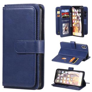 For iPhone XS Max Multifunctional Magnetic Copper Buckle Horizontal Flip Solid Color Leather Case with 10 Card Slots & Wallet & Holder & Photo Frame(Dark Blue)